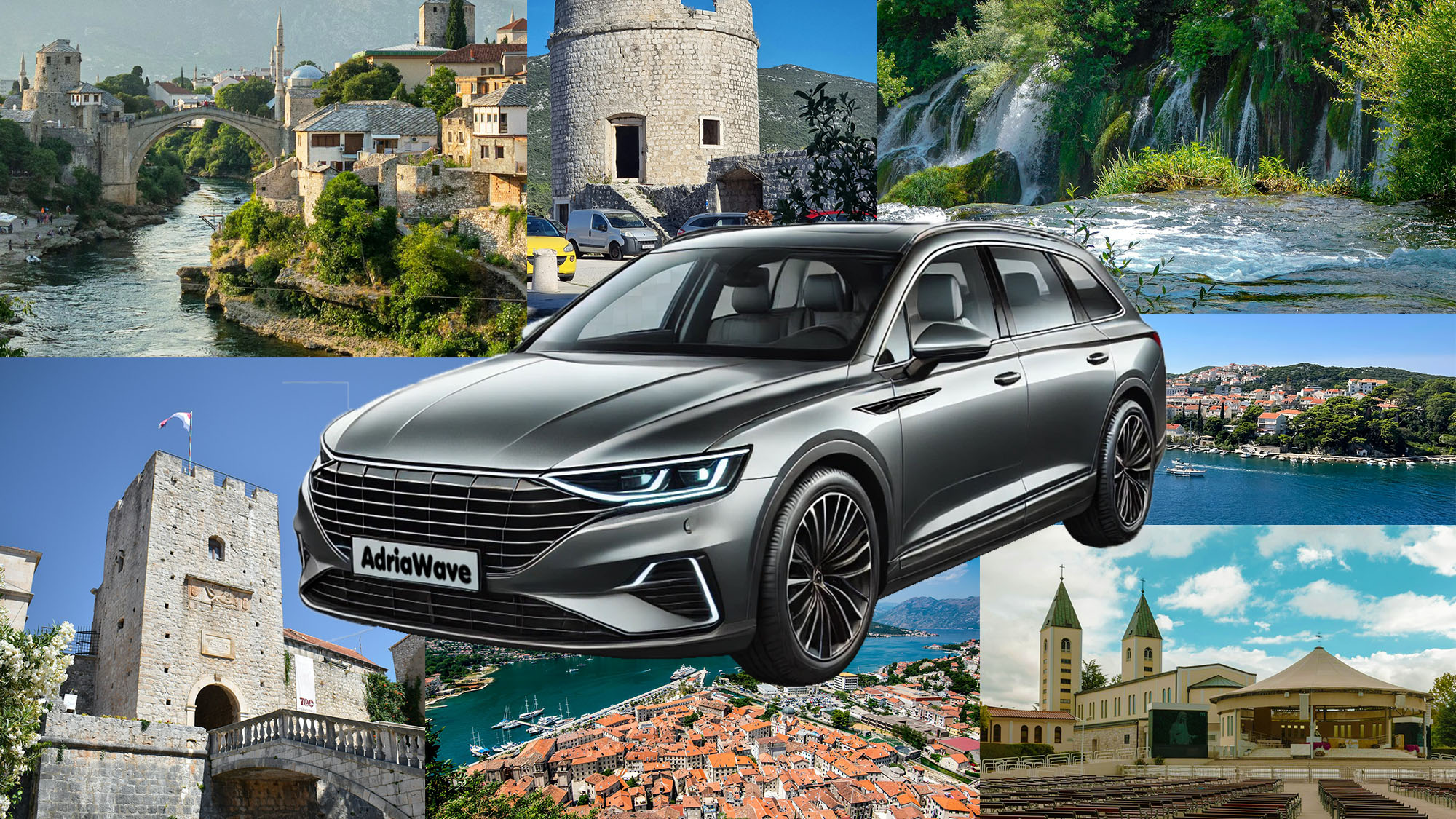 A car in front of Mostar old bridge