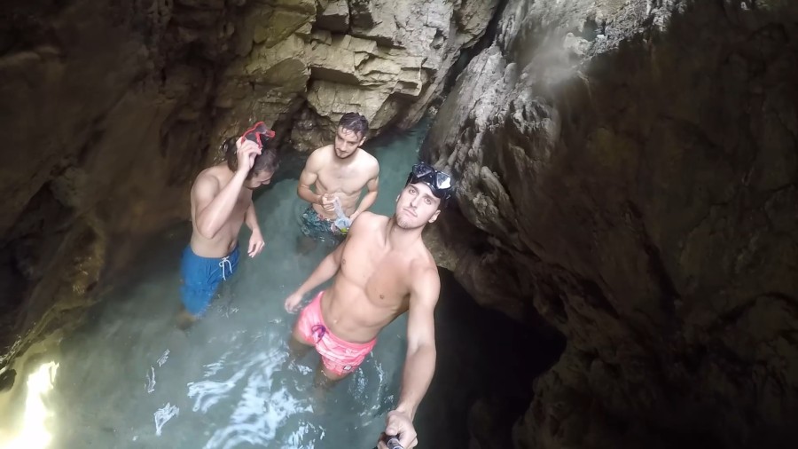 Inside one of the three green caves again