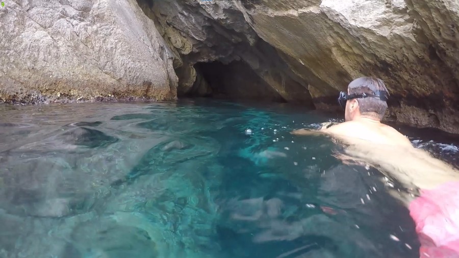 Entering one of the three green caves